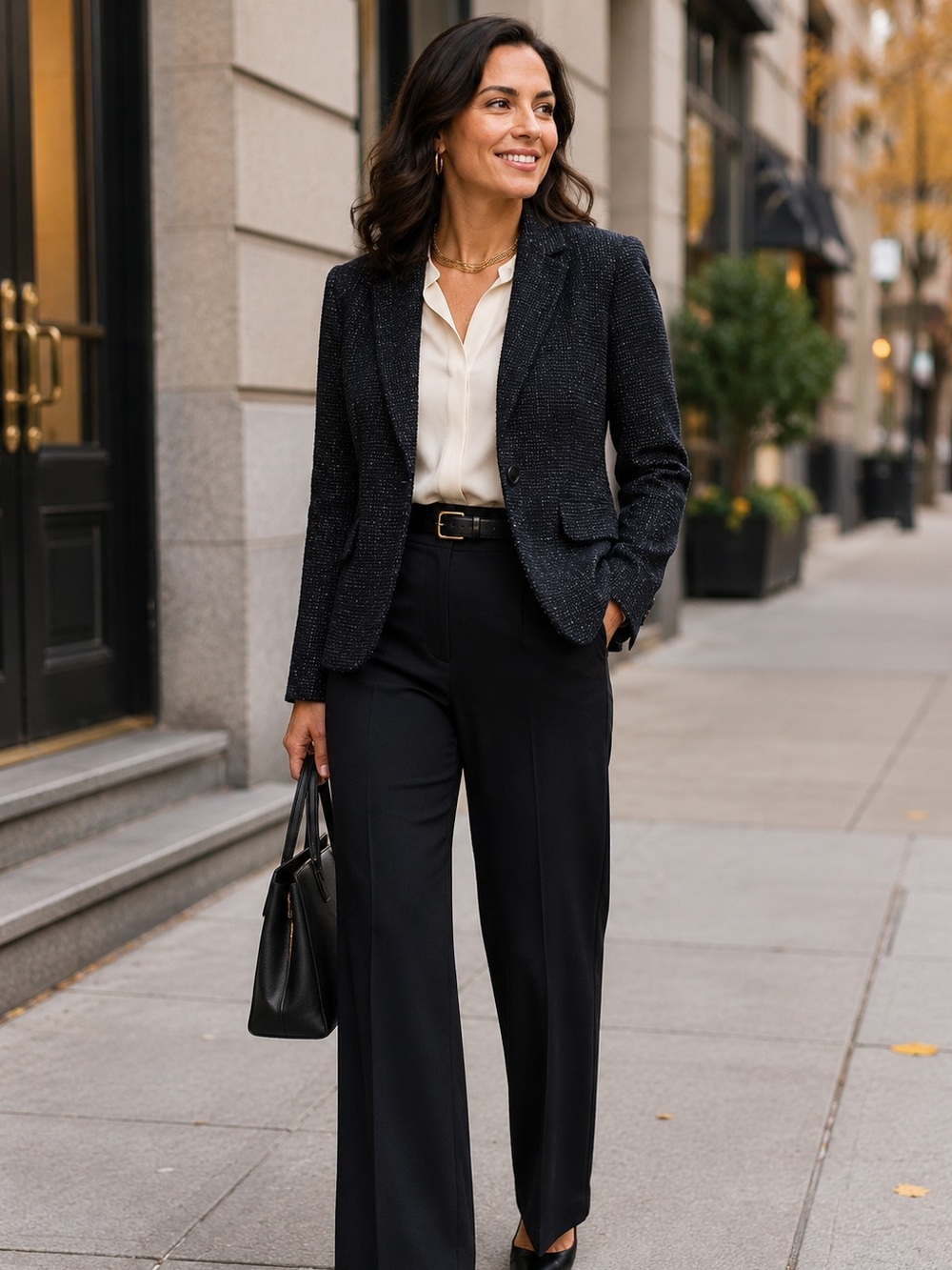 7th Avenue NEW York & CO Women's Classic Black Blue Textured One-Button Blazer 8